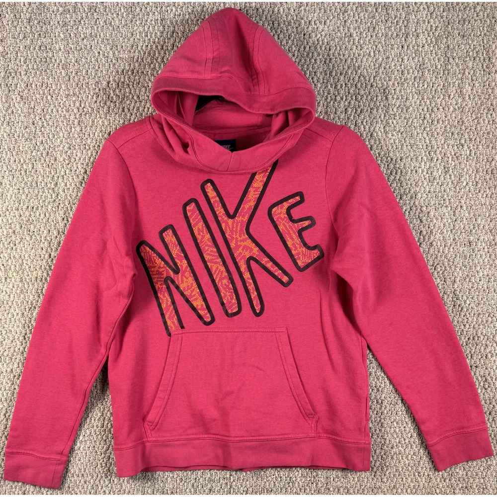 Nike Kids Hoodie XL Pink Graphic Logo Pullover Sweatshirt Girls Boys Sporty D49